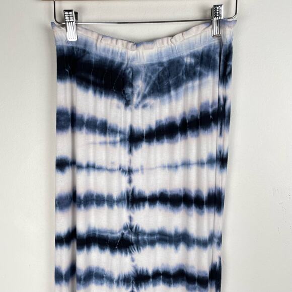 GO COUTURE Tie Dye Slit Long Maxi Skirt Medium Blue White Ruffled Waist Hippie - Picture 4 of 12